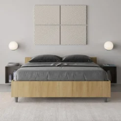 Letto 140x190cm contenitore francese effetto legno quercia LIT336