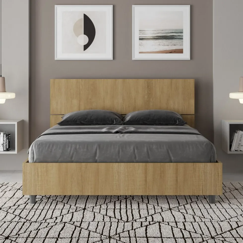 Letto 140x200cm contenitore francese testiera dritta quercia LIT342