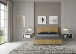 Letto 140x200cm contenitore francese testiera dritta quercia LIT342