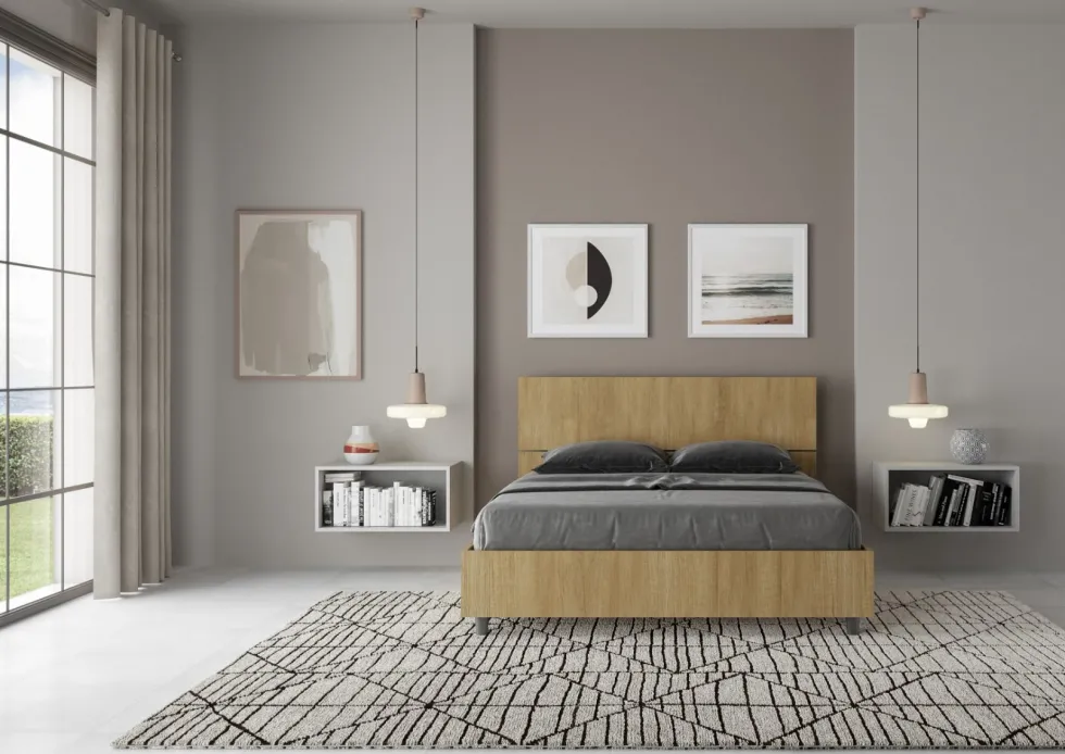 Letto 140x200cm contenitore francese testiera dritta quercia LIT342
