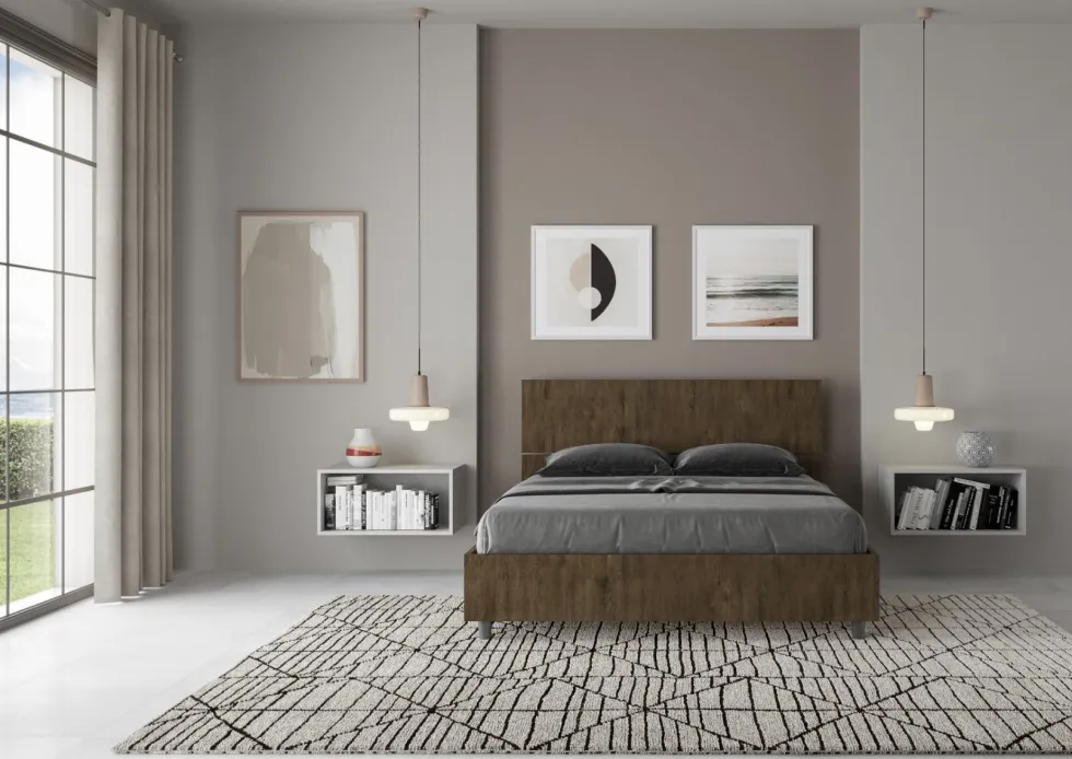 Letto 140x200cm contenitore francese testiera dritta noce LIT342