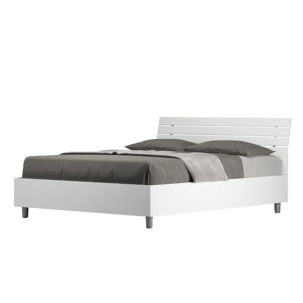 Letto 140x190cm contenitore francese testata inclinata bianco frassino LIT352
