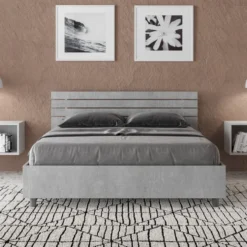 Letto 140x190cm contenitore francese testata dritta cemento LIT348