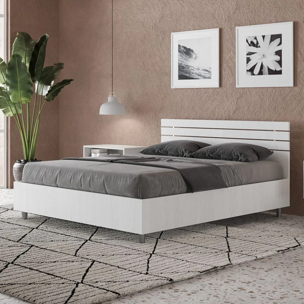 Letto 140x190cm contenitore francese testata dritta bianco frassino LIT348