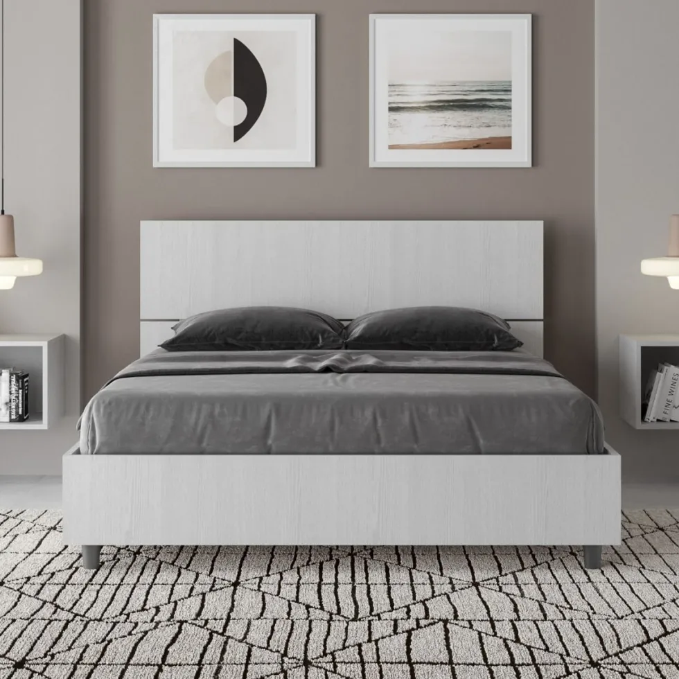 Letto 140x190cm contenitore francese testiera dritta bianco frassino LIT340