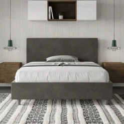 Letto 140x210cm contenitore francese testiera liscia in microfibra grigio LIT274