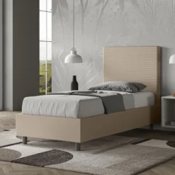Letto 90x210cm contenitore imbottito in similpelle tortora LIT122