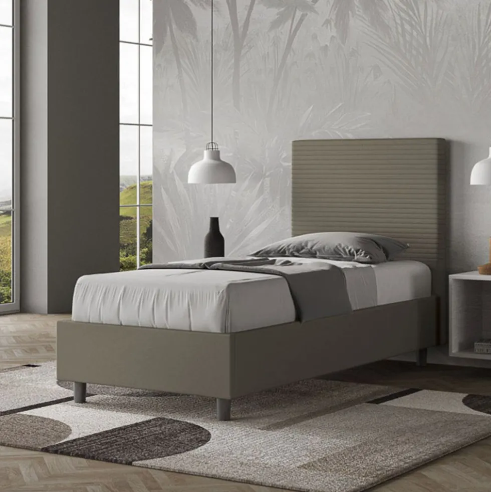 Letto 90x210cm contenitore imbottito in similpelle cappuccino LIT122