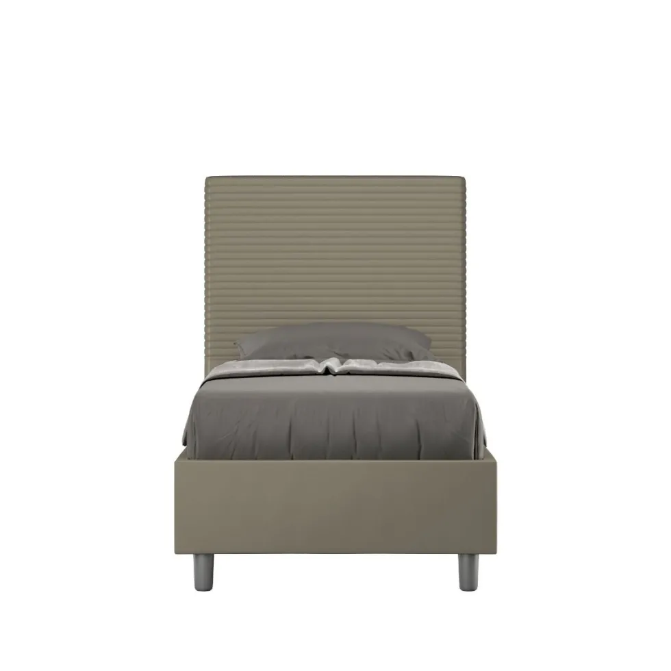 Letto 90x210cm contenitore imbottito in similpelle cappuccino LIT122