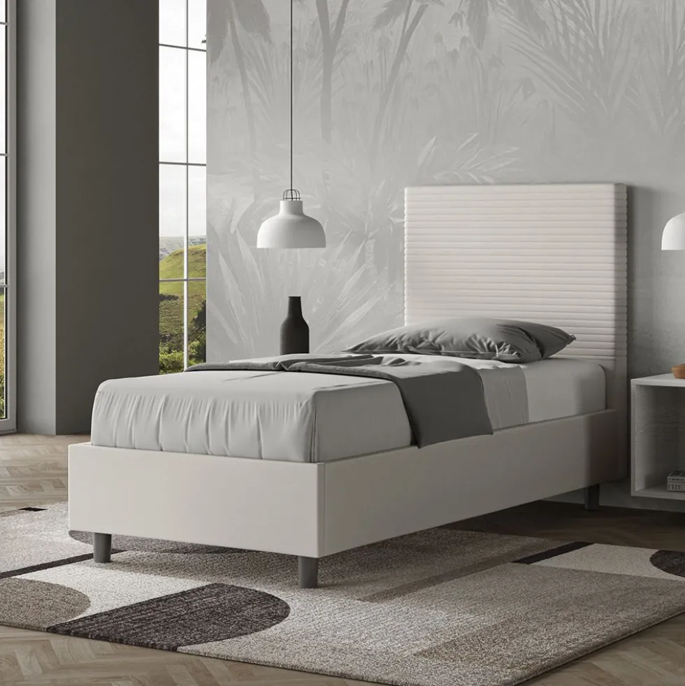 Letto 90x210cm contenitore imbottito in similpelle bianco LIT122