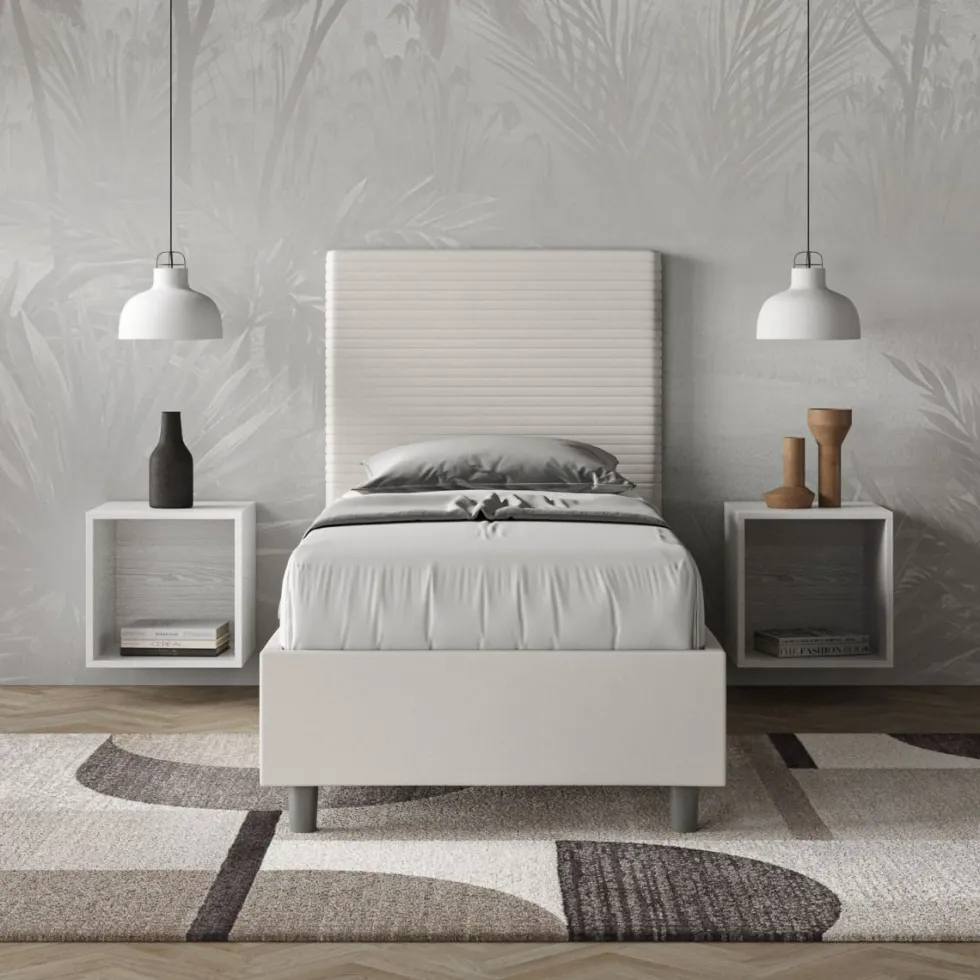 Letto 90x210cm contenitore imbottito in similpelle bianco LIT122