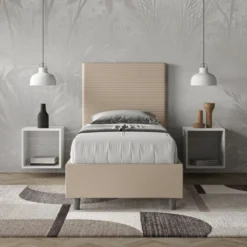 Letto 90x200cm contenitore imbottito in similpelle tortora LIT120