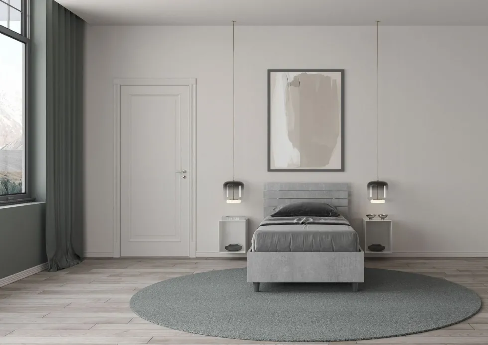 Letto 80x200cm contenitore moderno testiera inclinata cemento LIT92