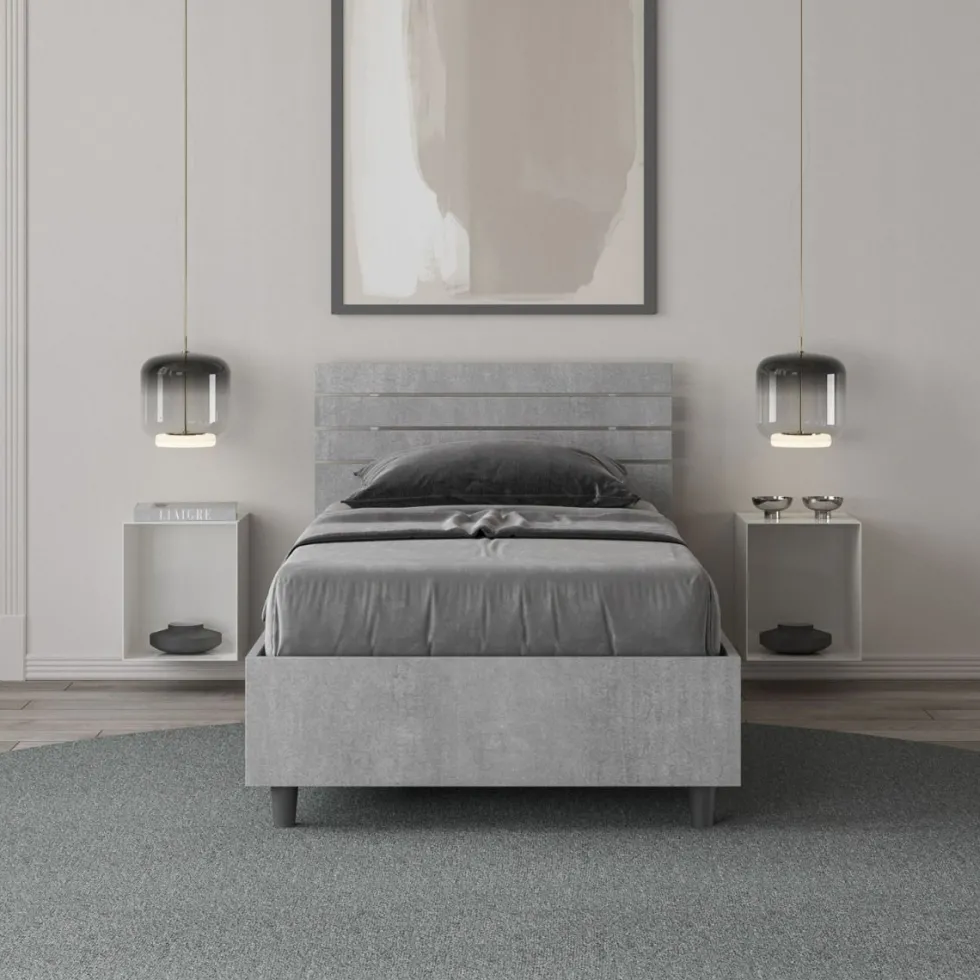 Letto 80x190cm contenitore moderno testiera dritta cemento LIT86