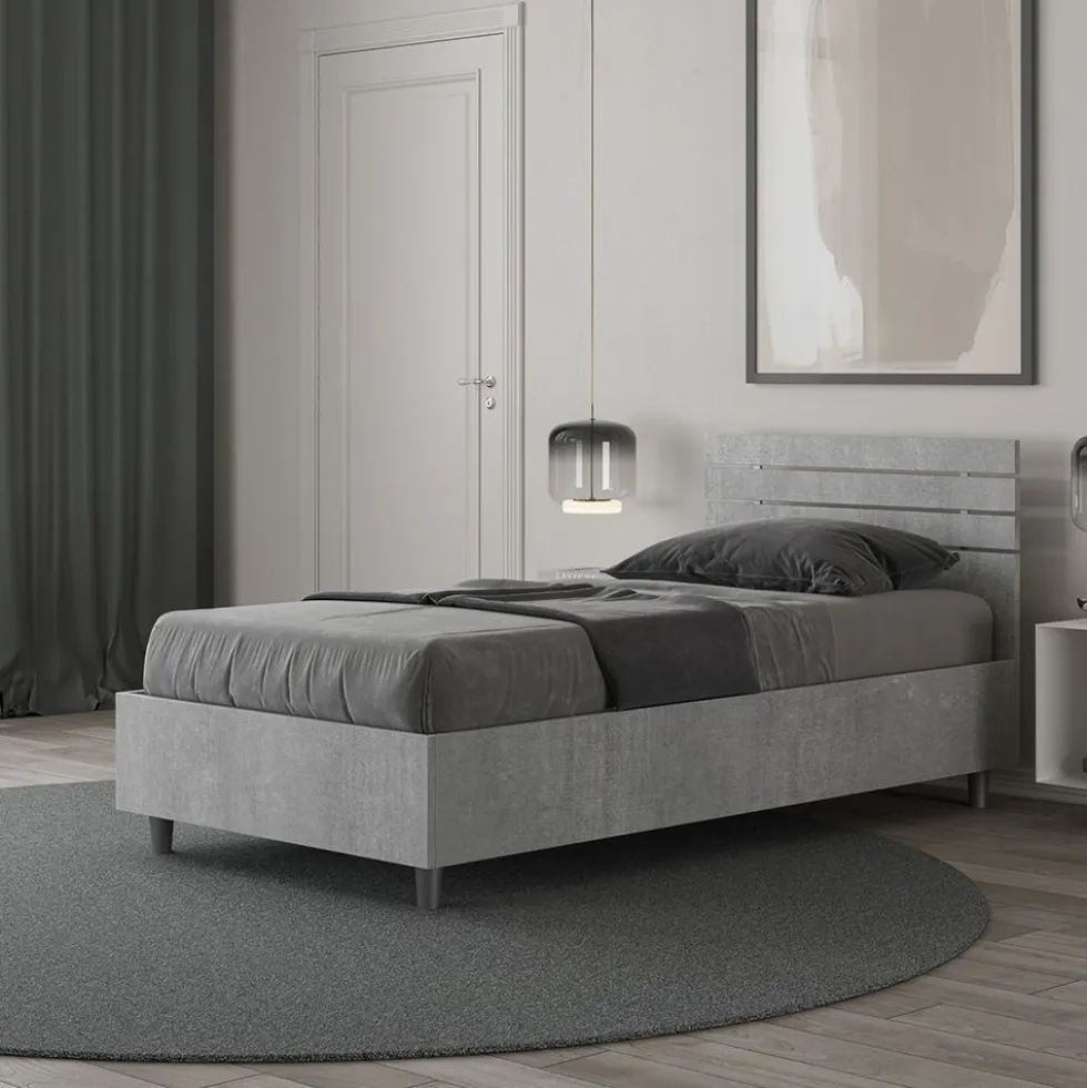 Letto 80x190cm contenitore moderno testiera dritta cemento LIT86