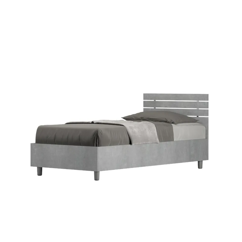 Letto 80x190cm contenitore moderno testiera dritta cemento LIT86
