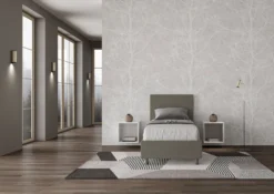 Letto 80x200cm contenitore singolo con testiera liscia in similpelle cappuccino LIT18