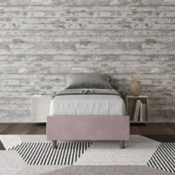 Letto 80x210cm contenitore singolo sommier in microfibra glicine lilla LIT12