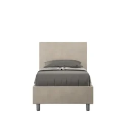 Letto 80x200cm contenitore singolo con testiera liscia in microfibra sabbia beige LIT20