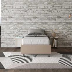 Letto 80x210cm contenitore singolo sommier in similpelle tortora LIT10