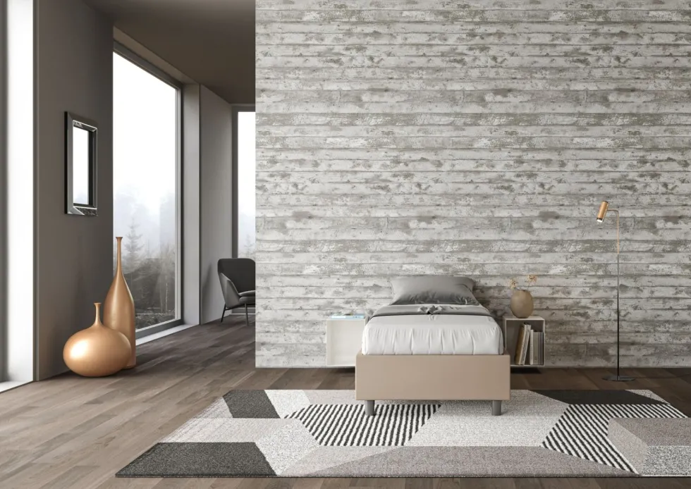 Letto 80x210cm contenitore singolo sommier in similpelle tortora LIT10