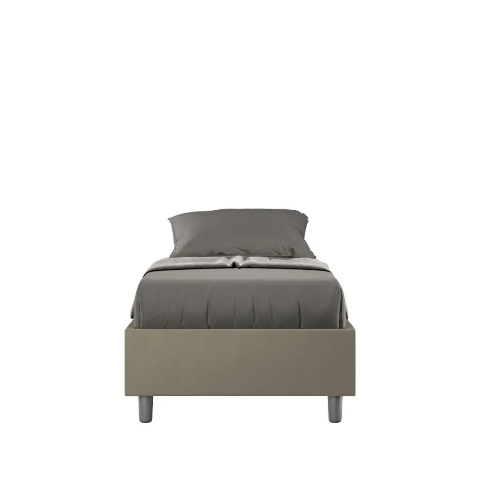 Letto 80x210cm contenitore singolo sommier in similpelle cappuccino LIT10
