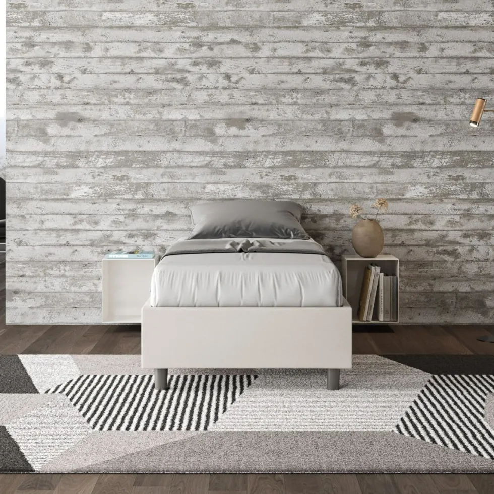 Letto 80x210cm contenitore singolo sommier in similpelle bianco LIT10
