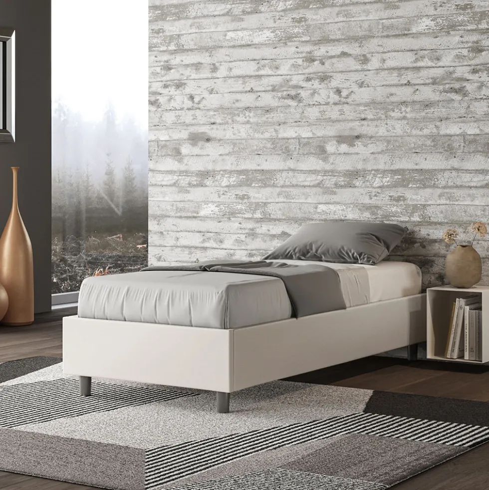 Letto 80x210cm contenitore singolo sommier in similpelle bianco LIT10