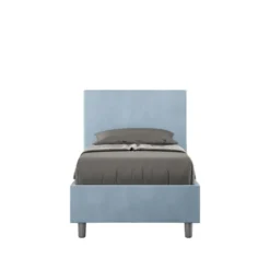 Letto 80x200cm contenitore singolo con testiera liscia in microfibra azzurro LIT20