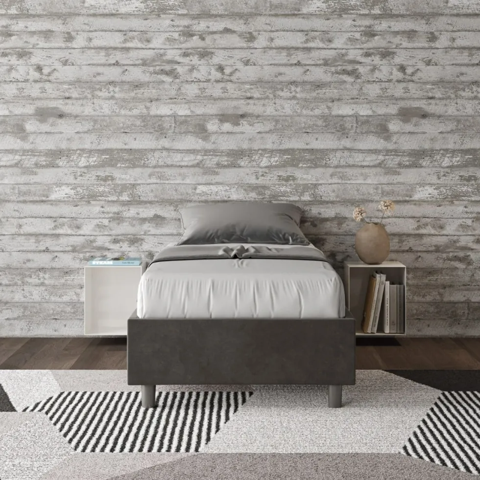 Letto 80x200cm contenitore singolo sommier in microfibra grigio LIT8
