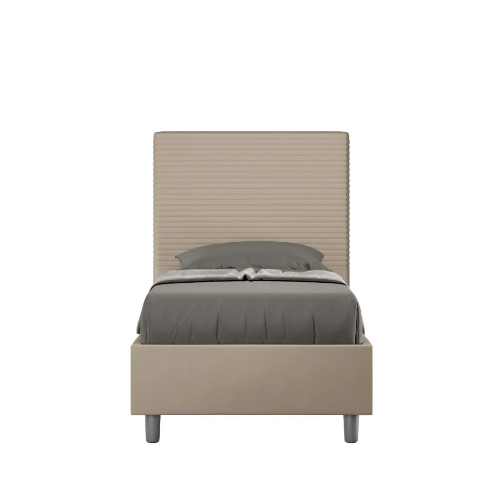 Letto 80x210cm contenitore singolo imbottito in similpelle tortora LIT60