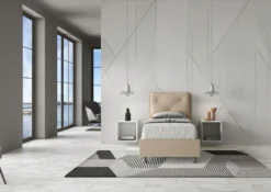 Letto 80x210cm contenitore singolo con tre bottoni in similpelle tortora LIT52