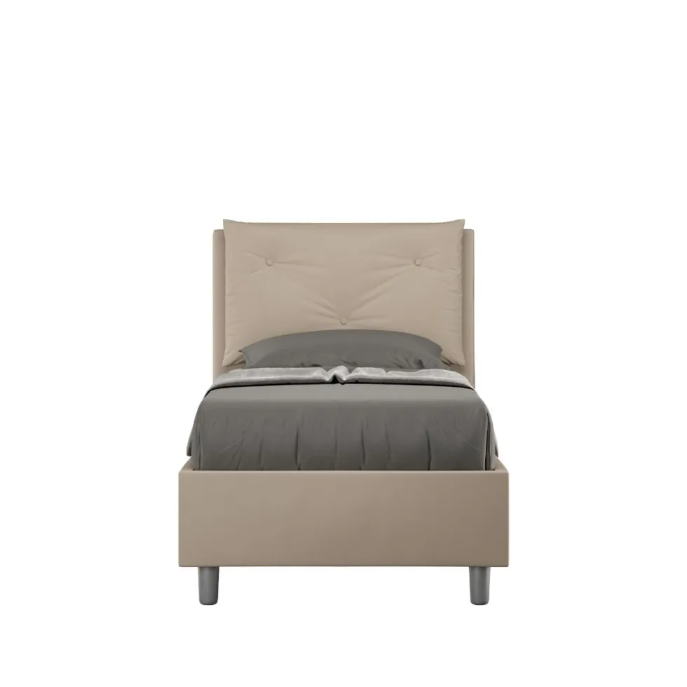 Letto 80x210cm contenitore singolo con tre bottoni in similpelle tortora LIT52
