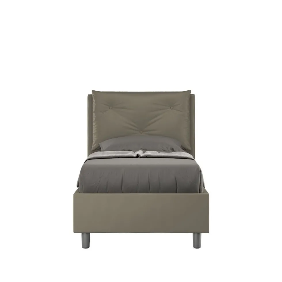 Letto 80x210cm contenitore singolo con tre bottoni in similpelle cappuccino LIT52