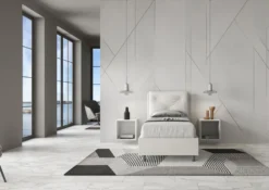 Letto 80x210cm contenitore singolo con tre bottoni in similpelle bianco LIT52