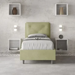 Letto 80x190cm contenitore singolo con tre bottoni in microfibra tè verde LIT46