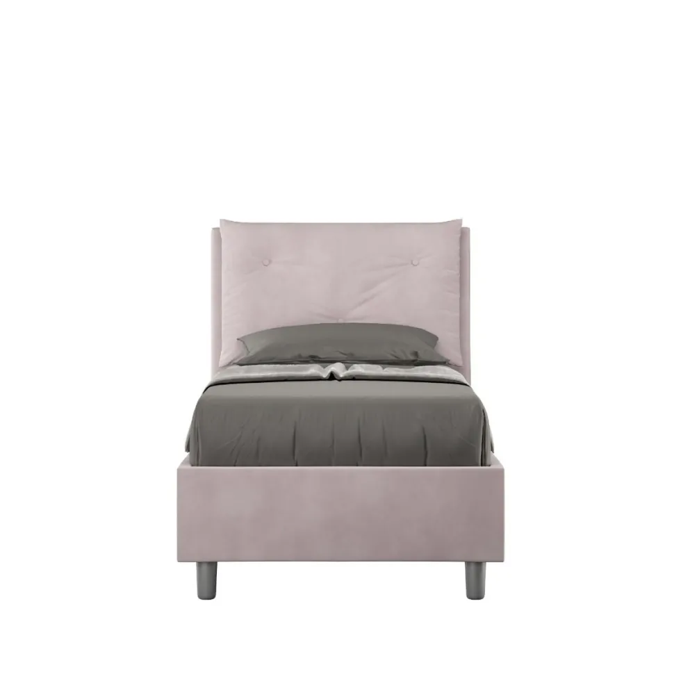Letto 80x190cm contenitore singolo con tre bottoni in microfibra glicine lilla LIT46