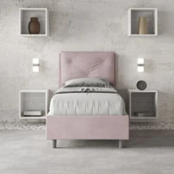 Letto 80x190cm contenitore singolo con tre bottoni in microfibra glicine lilla LIT46