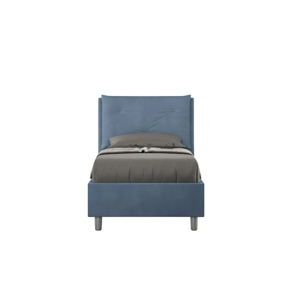 Letto 80x190cm contenitore singolo con tre bottoni in microfibra blu LIT46