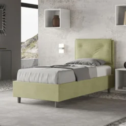 Letto 80x200cm contenitore singolo con tre bottoni in microfibra tè verde LIT50
