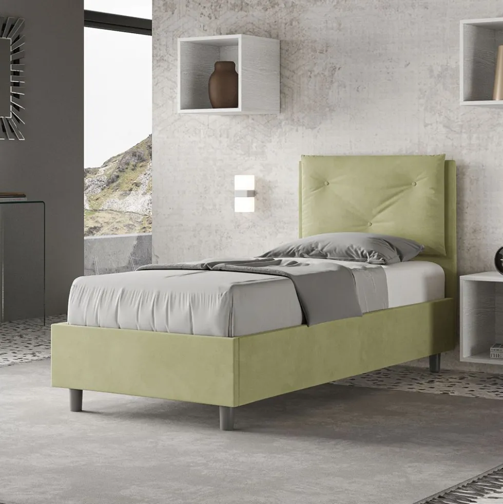 Letto 80x200cm contenitore singolo con tre bottoni in microfibra tè verde LIT50
