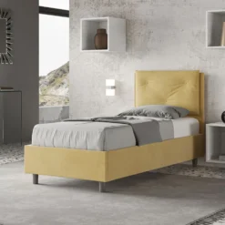 Letto 80x200cm contenitore singolo con tre bottoni in microfibra ocra LIT50