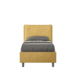 Letto 80x200cm contenitore singolo con tre bottoni in microfibra ocra LIT50