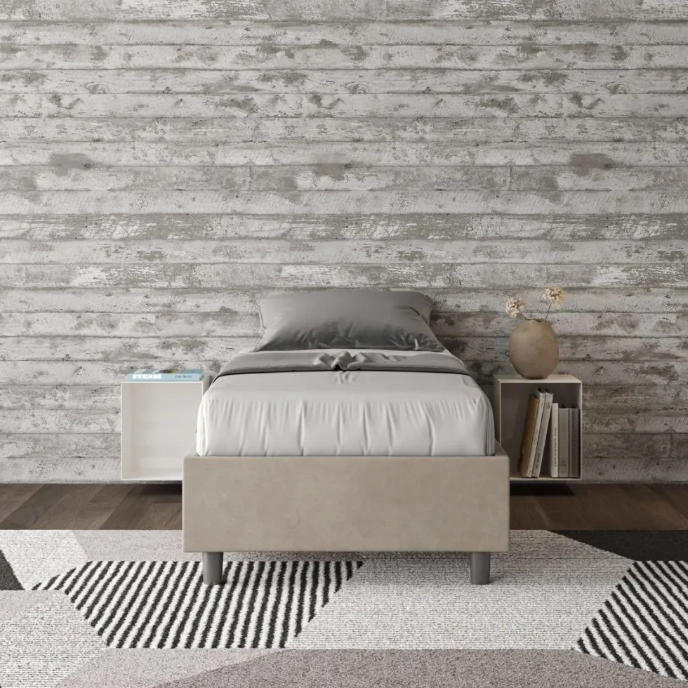 Letto 90x210cm contenitore sommier in microfibra sabbia beige LIT98