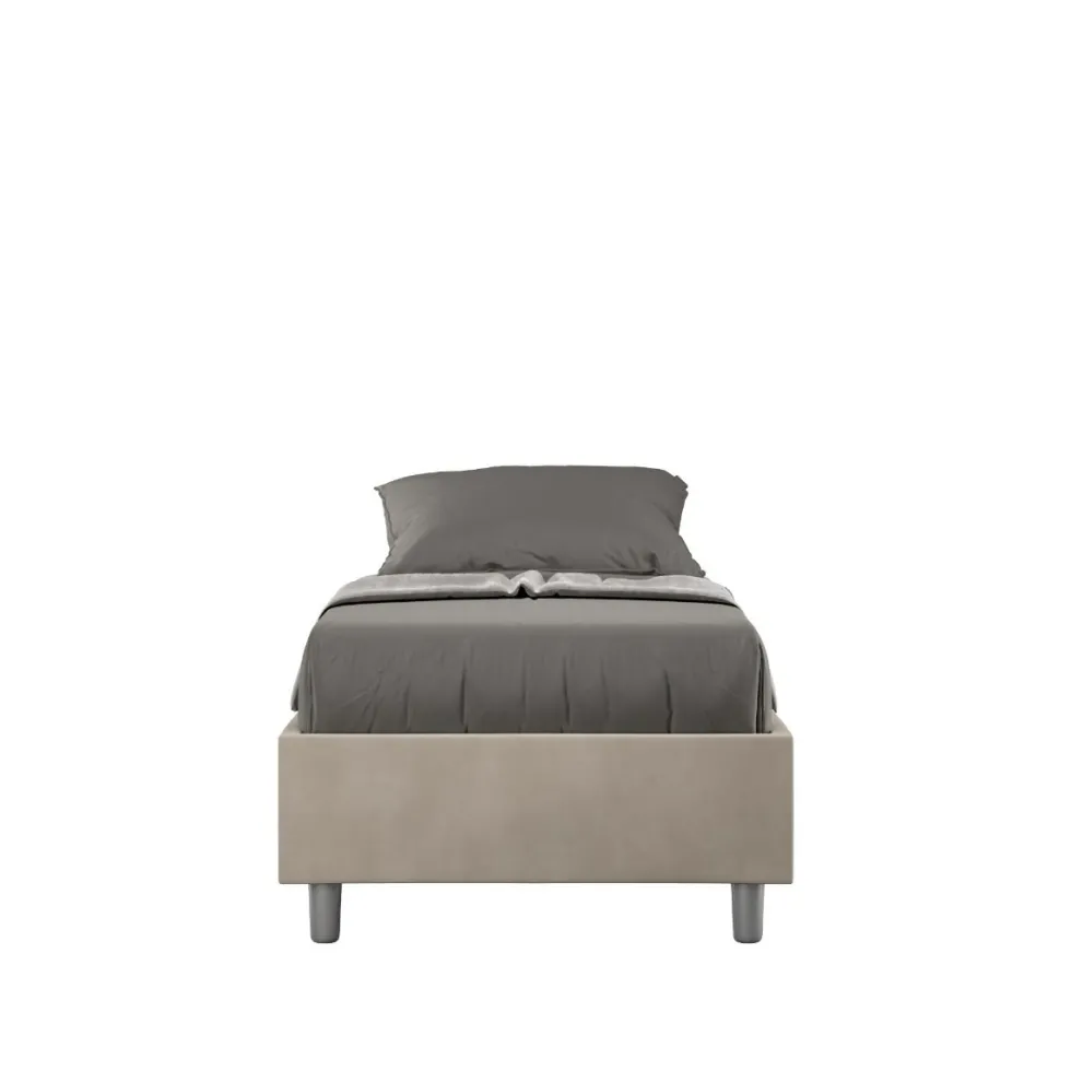 Letto 90x210cm contenitore sommier in microfibra sabbia beige LIT98