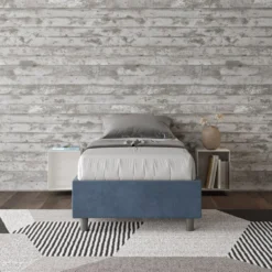 Letto 90x210cm contenitore sommier in microfibra blu LIT98