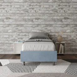 Letto 90x210cm contenitore sommier in microfibra azzurro LIT98