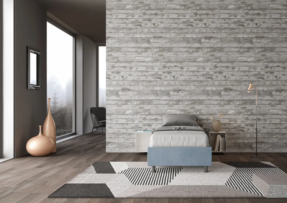 Letto 90x210cm contenitore sommier in microfibra azzurro LIT98
