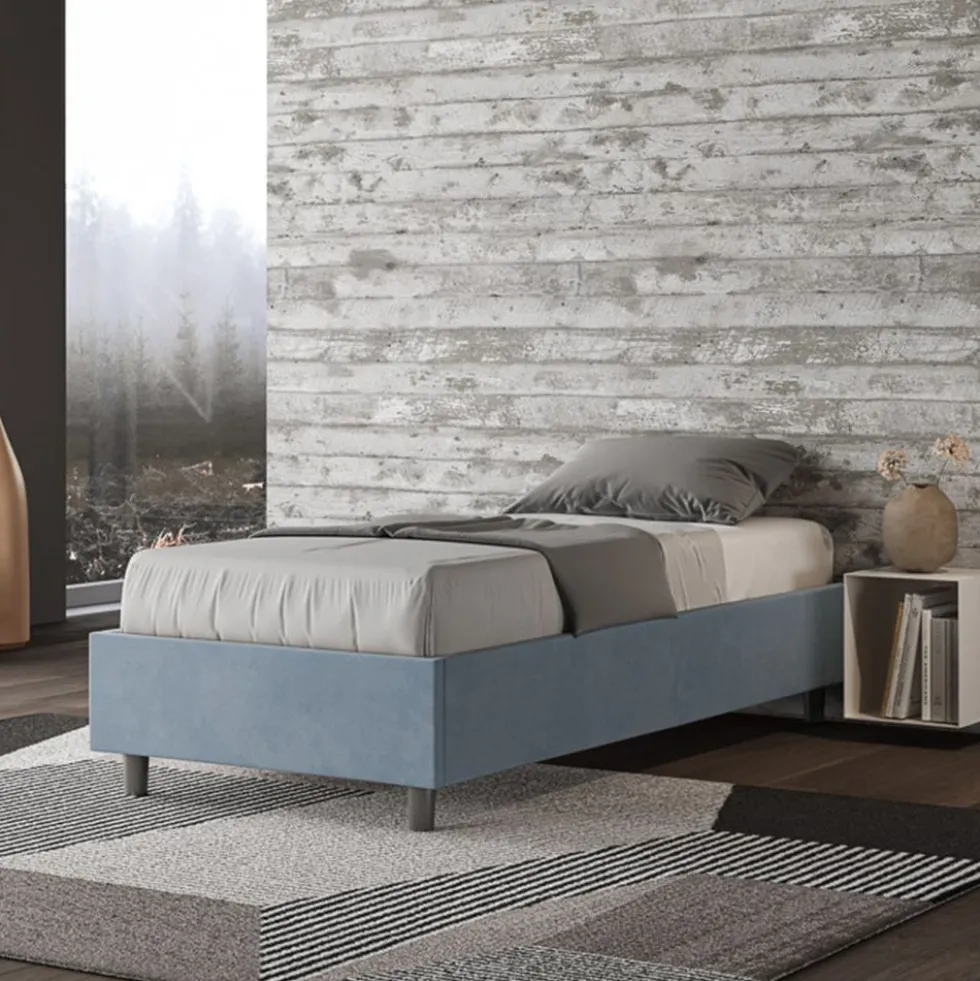 Letto 90x210cm contenitore sommier in microfibra azzurro LIT98
