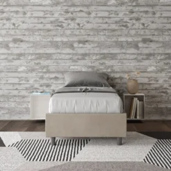 Letto 90x200cm contenitore sommier in microfibra sabbia beige LIT96